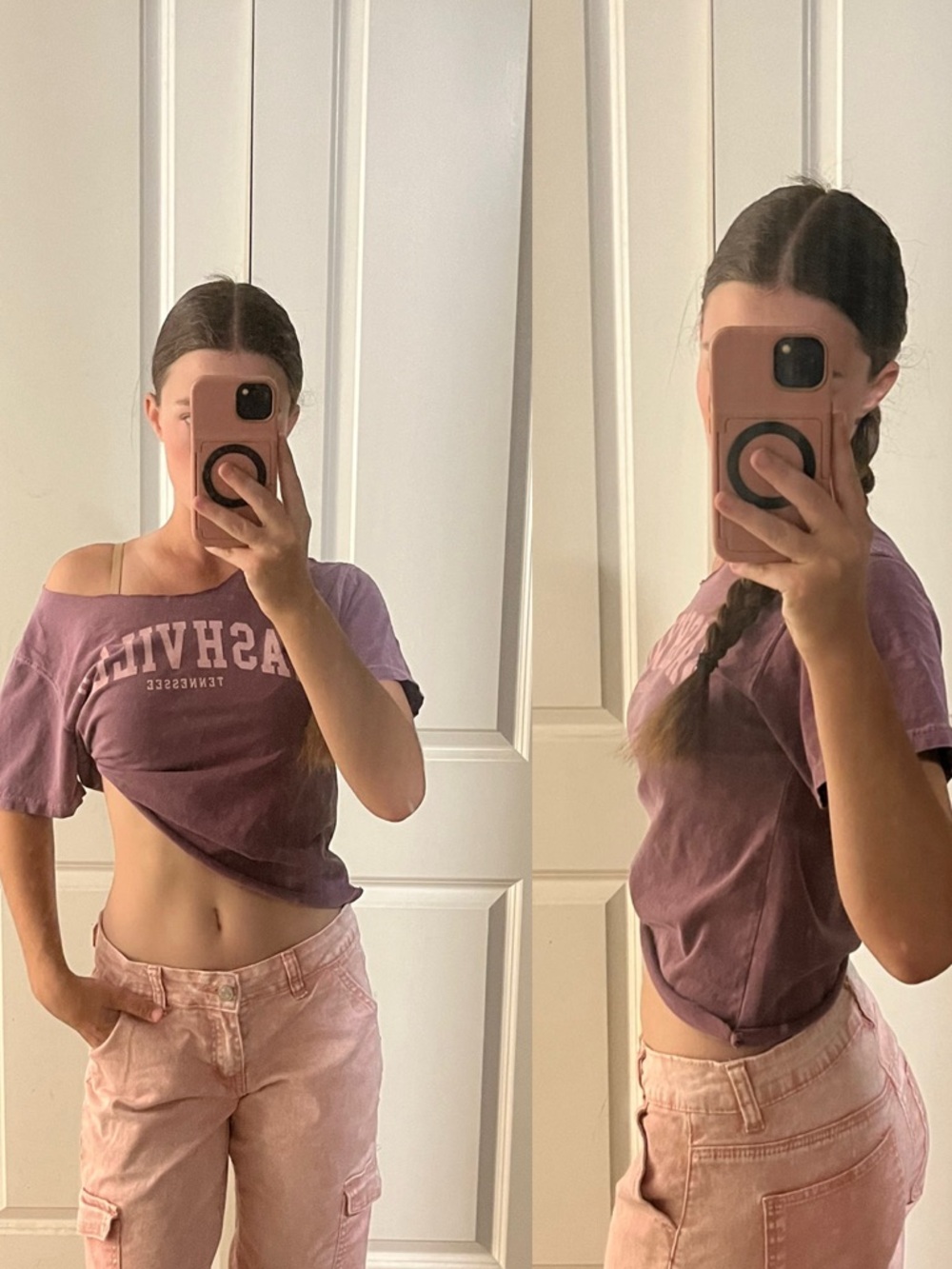Off-Shoulder Short Sleeve Tee in Washed Mauve